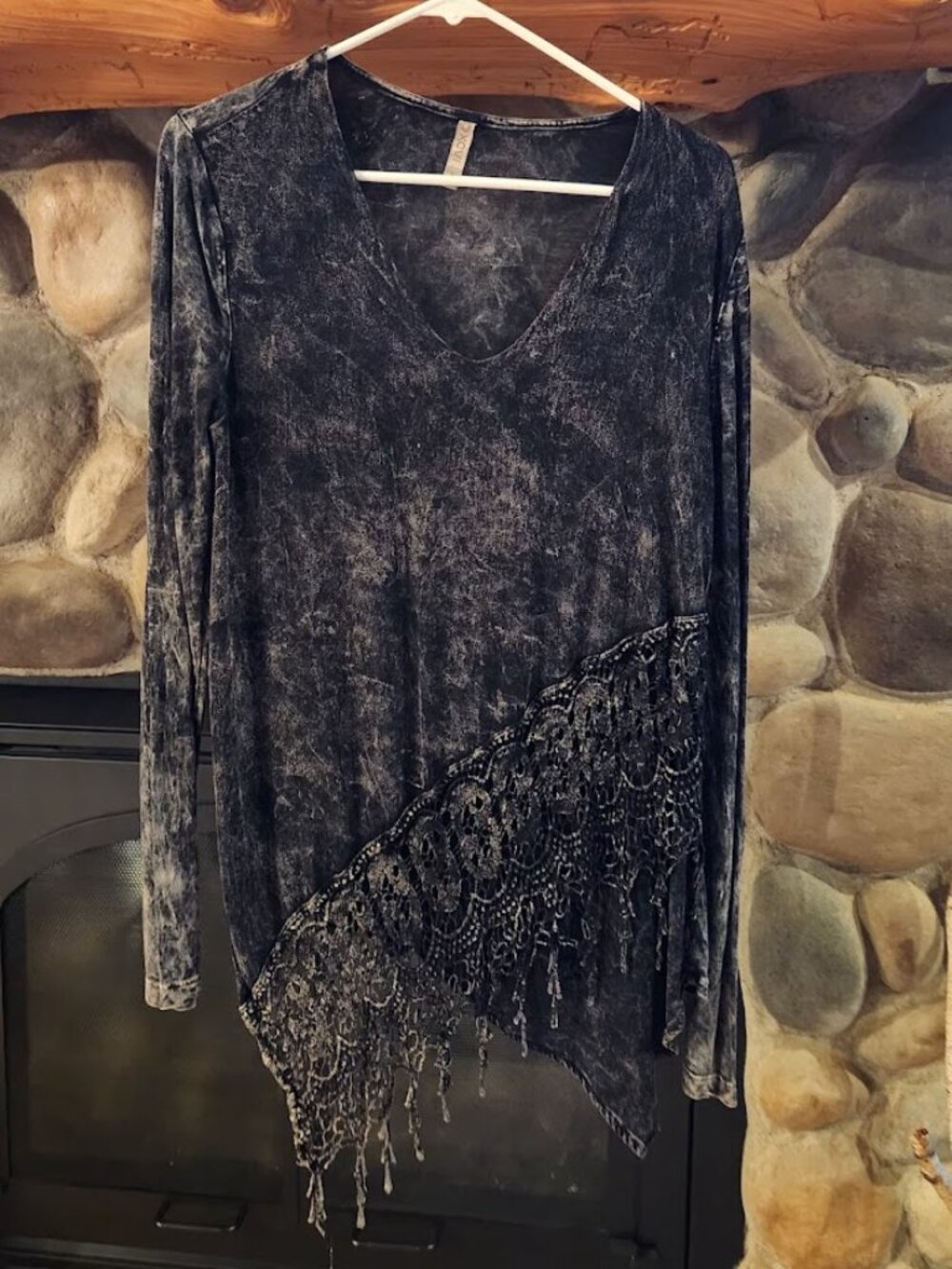 XCVI Asymmetrical Pullover Top with Lace - Black/Dark Grey - Size Small!
